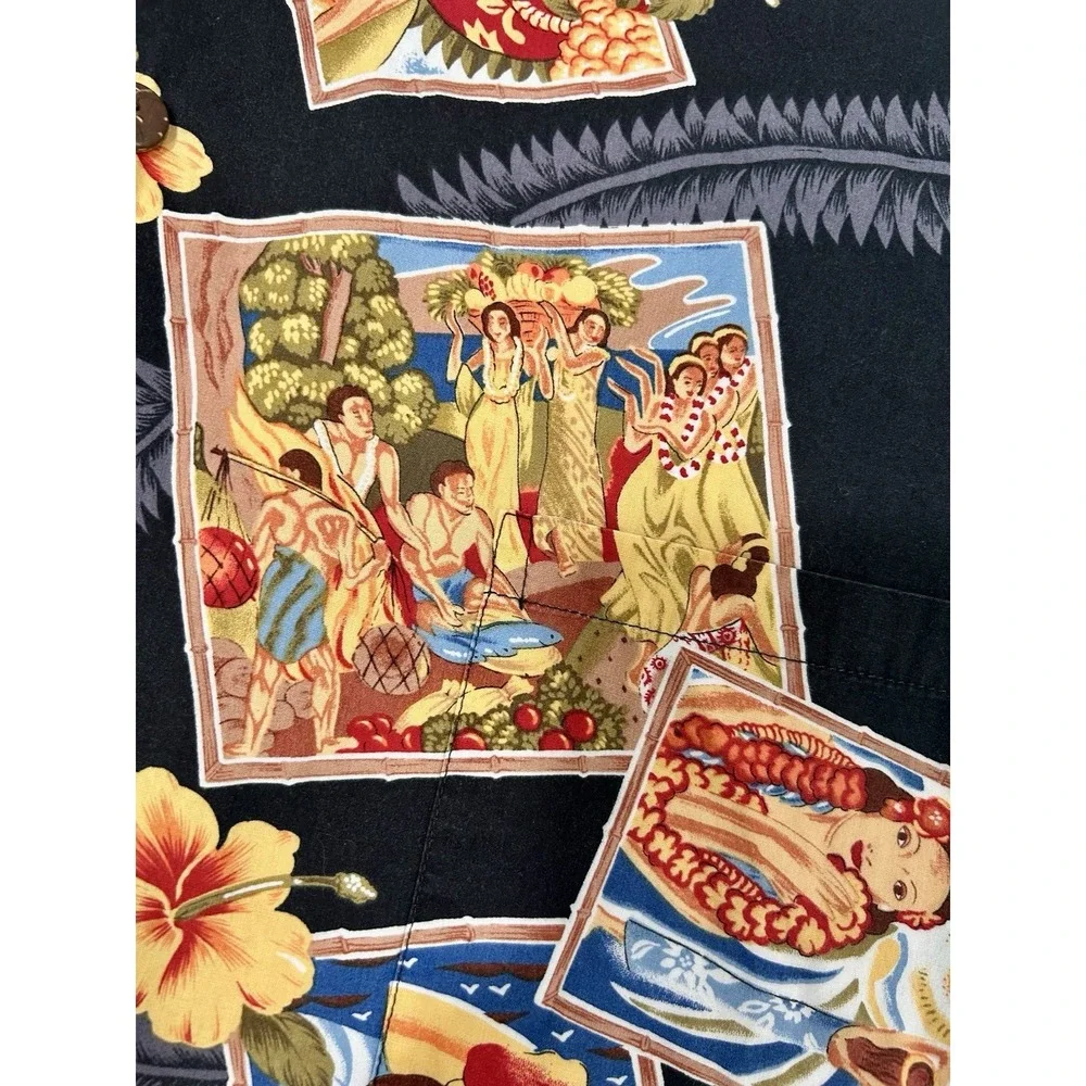 Hilo Hattie Vintage Hawaiian Shirt Coconut Button Tropical Luau Aloha ukulele XL
